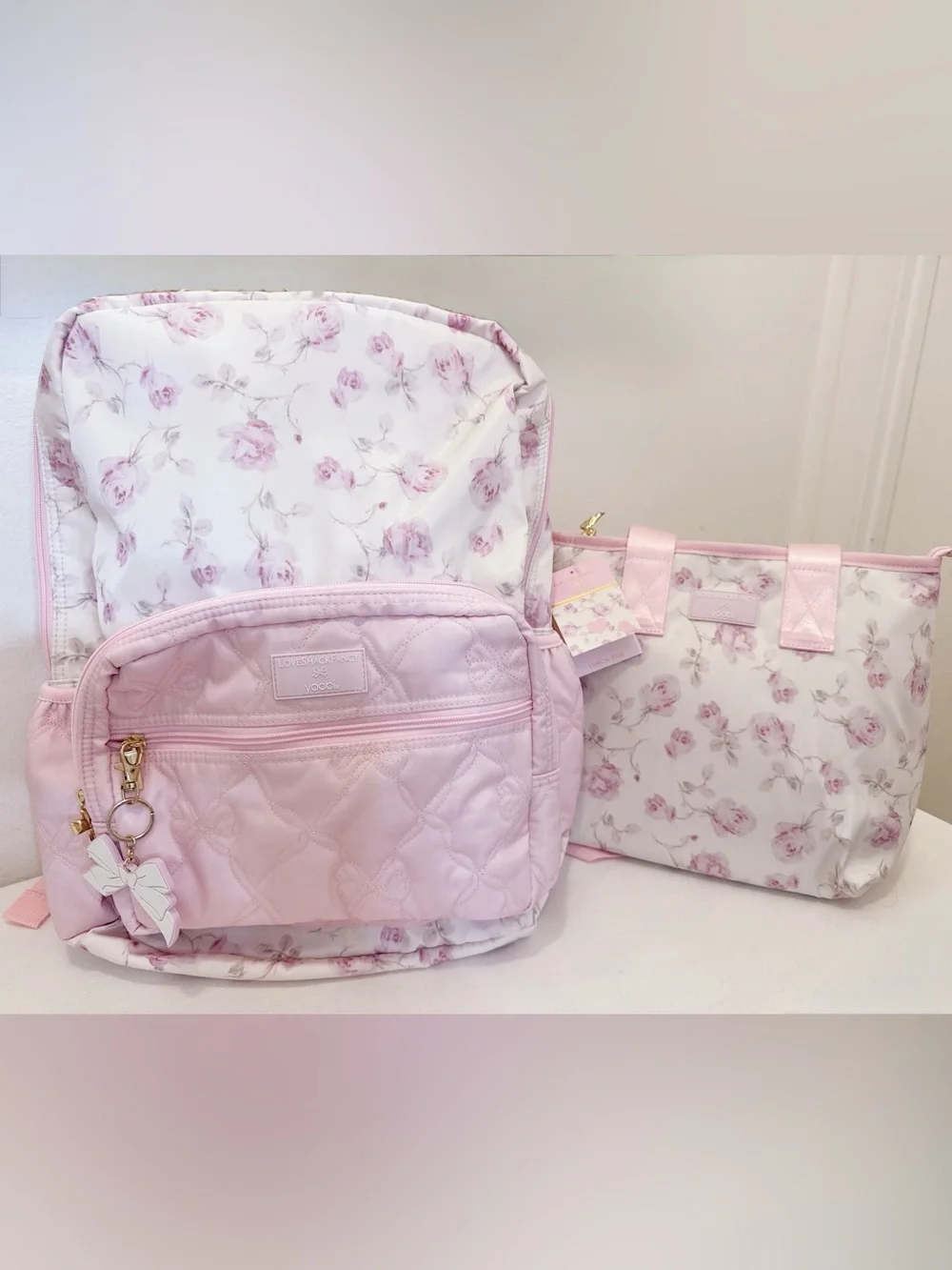 NWT LoveShackFancy x Target Yoobi Backpack & Lunch Bag Bundle Ribbon Rosa